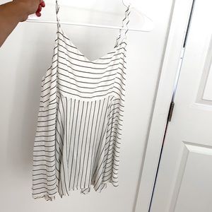 Vestique back-tie tank top, white,black pin stripe